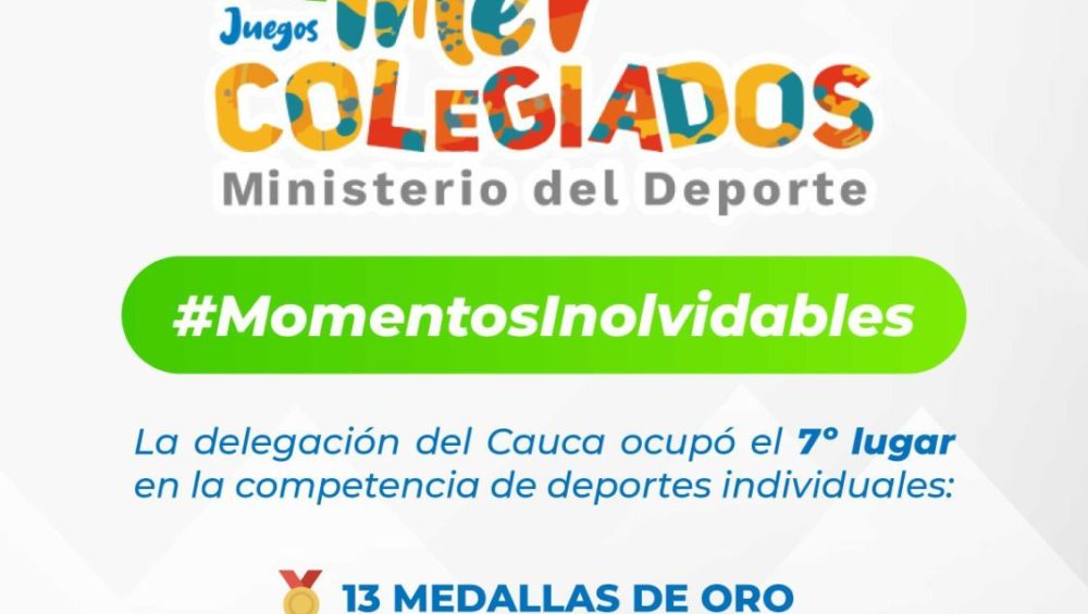 Es importante resaltar el increíble logro de nuestros deportistas del Cauca en la final nacional de los Juegos Intercolegiados 2022, con su esfuerzo y tenacidad obtuvieron numerosas medallas, dejando en alto el nombre de nuestro Departamento.