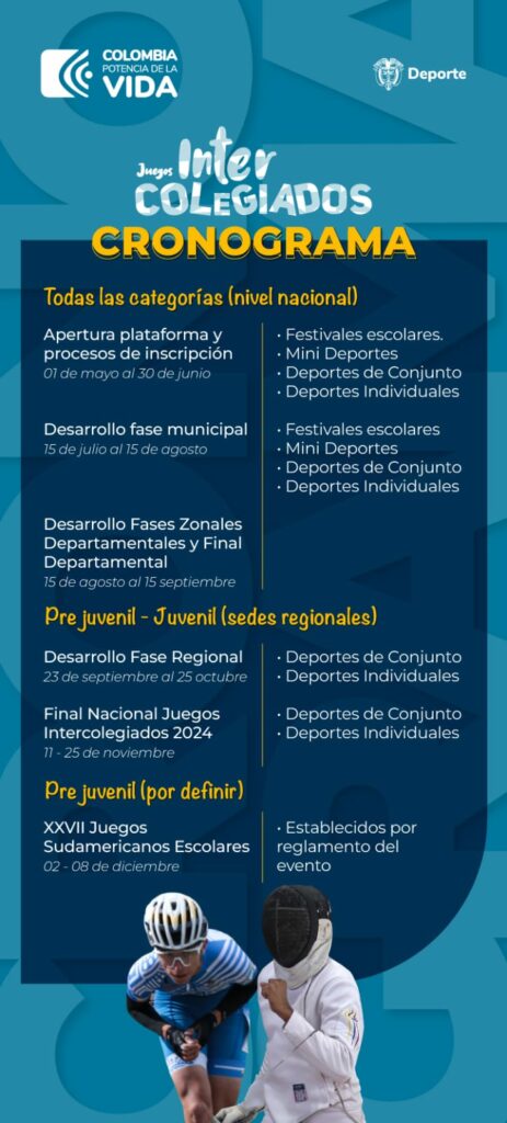 Imagen sobre inscripción y anuncio de fechas importantes para intercolegiados 2024.