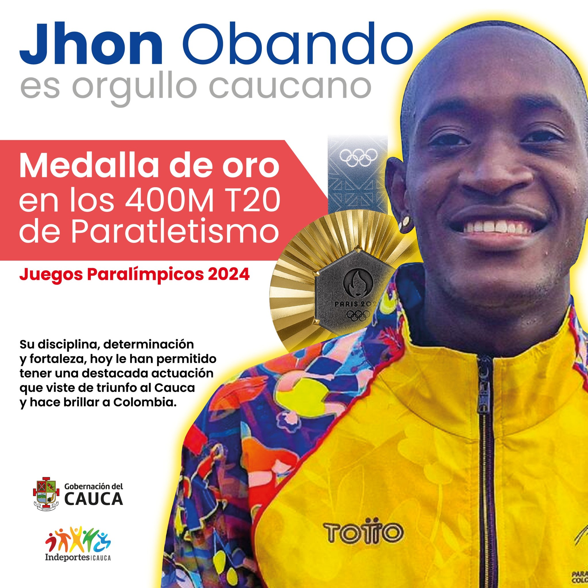 orgullo caucano, medallista de oro en paratletismo