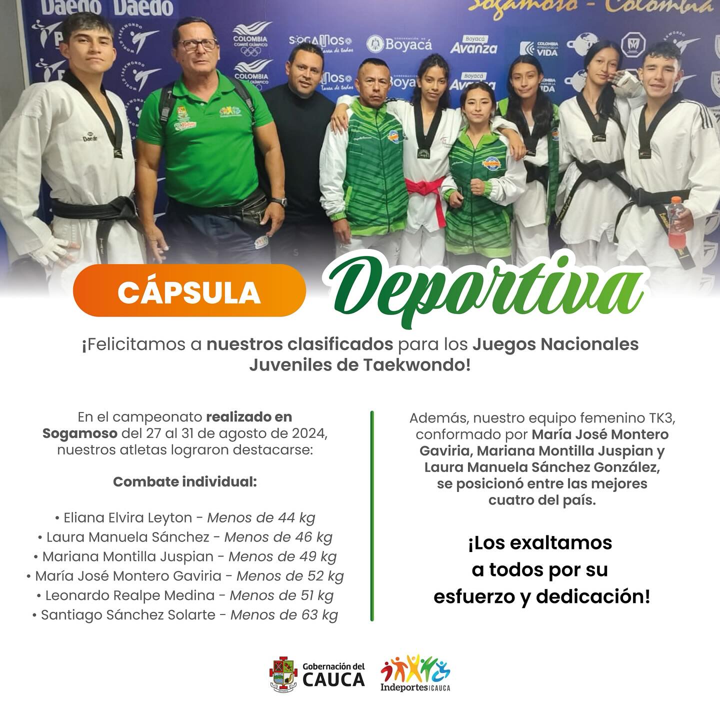 Imagen capsula deportiva campeones taekwondo.