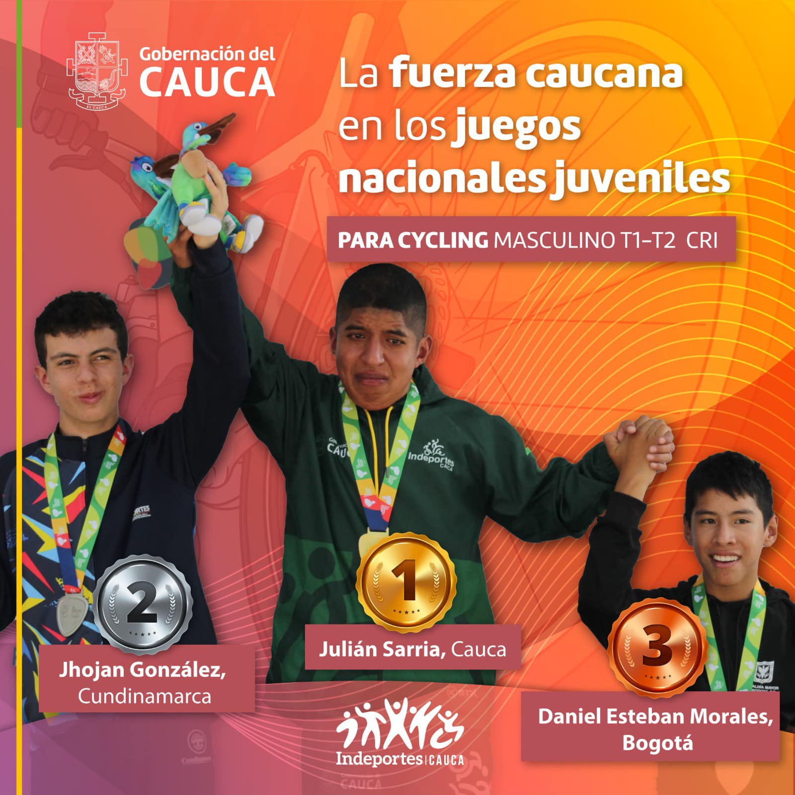 Orgullo del cauca, Julian Sarria oro en juegos nacionales juveniles modalidad de para cycling